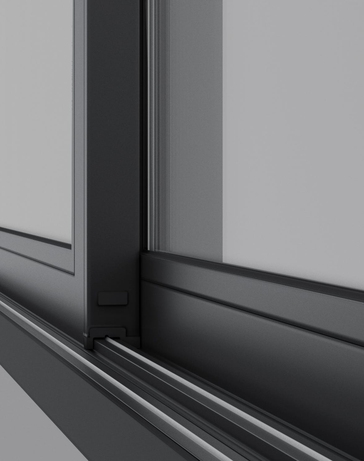 Close-up of the floor track of an Alumalco lift-and-slide door