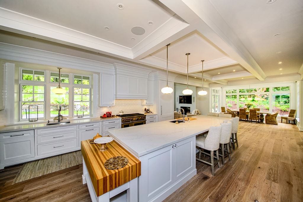 White kitchen with Lepage Millwork double-hung windows