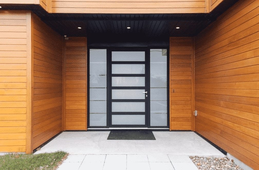 Porte d’entrée contemporaine en aluminium installée par Portes et Fenêtres d’Aujourd’hui